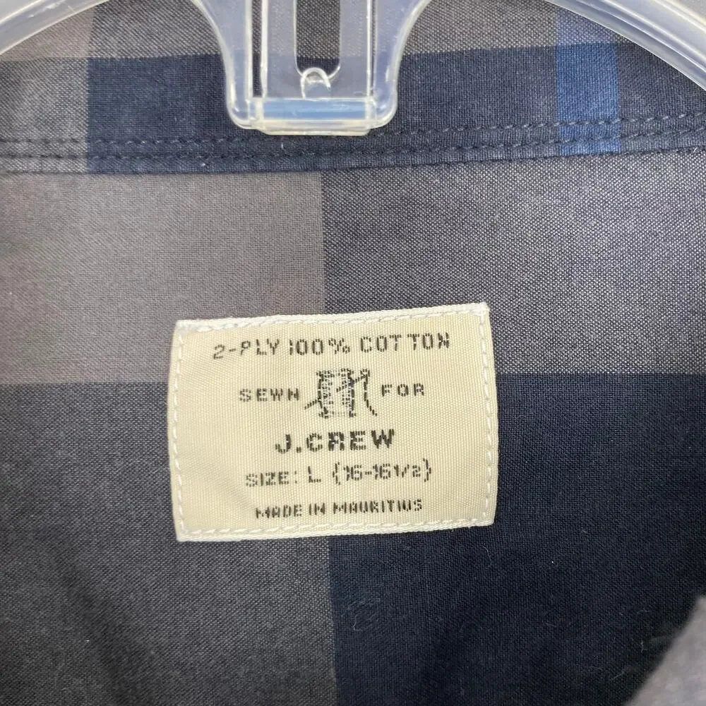 J. Crew Gray Blue Plaid Long Sleeve Button Down Sz L
